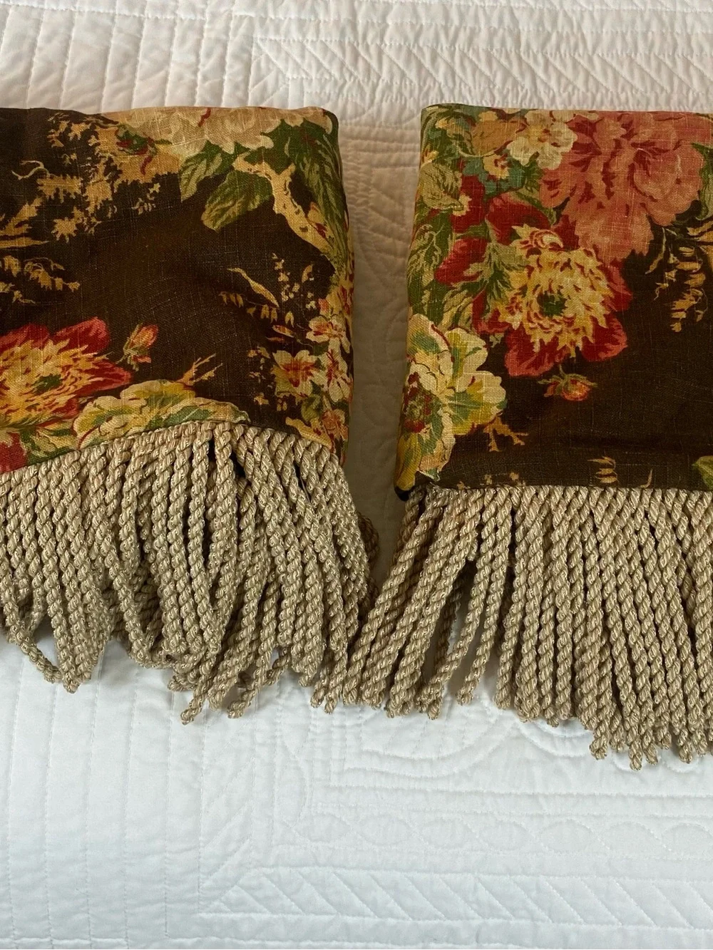Floral Fringe Decorative Pillow Cover - Black with Multicolor Floral Print New